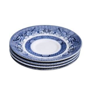 Churchill England Blue Willow Pattern platesSet 4 Blue White Chinoiserie
